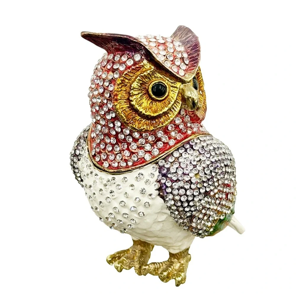 Jeweled Owl Trinket Box Rhinestone 4.75